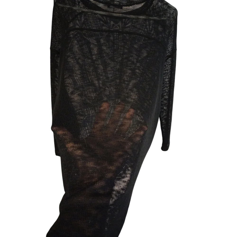 Nally & Millie Artsy Dark Romantic Mixed Fabric Partial Sheer Sweater Blouse XL - Picture 7 of 10